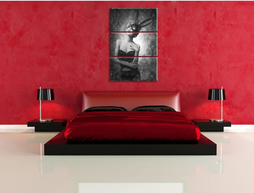 Pixxprint Maskierte attraktive Frau als Leinwandbild/Grösse: 3 Teilig (120x80) cm/Wandbild/Kunstdruc