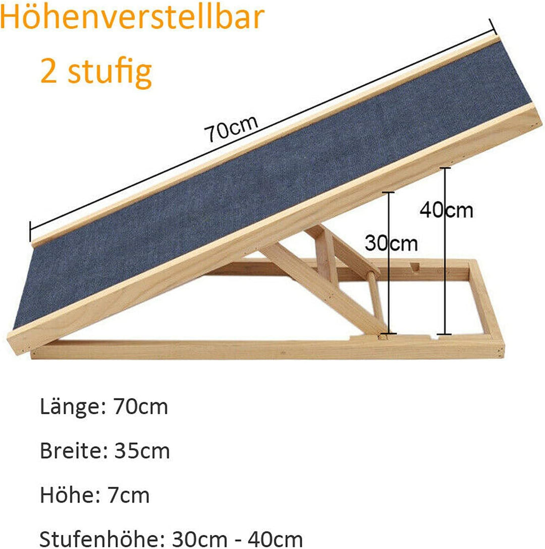 Hund/Katzen Rampe Autotreppen Trittleiter aus Echtholz, mit 2 Höhenverstellbar und Rutschfestem Tepp