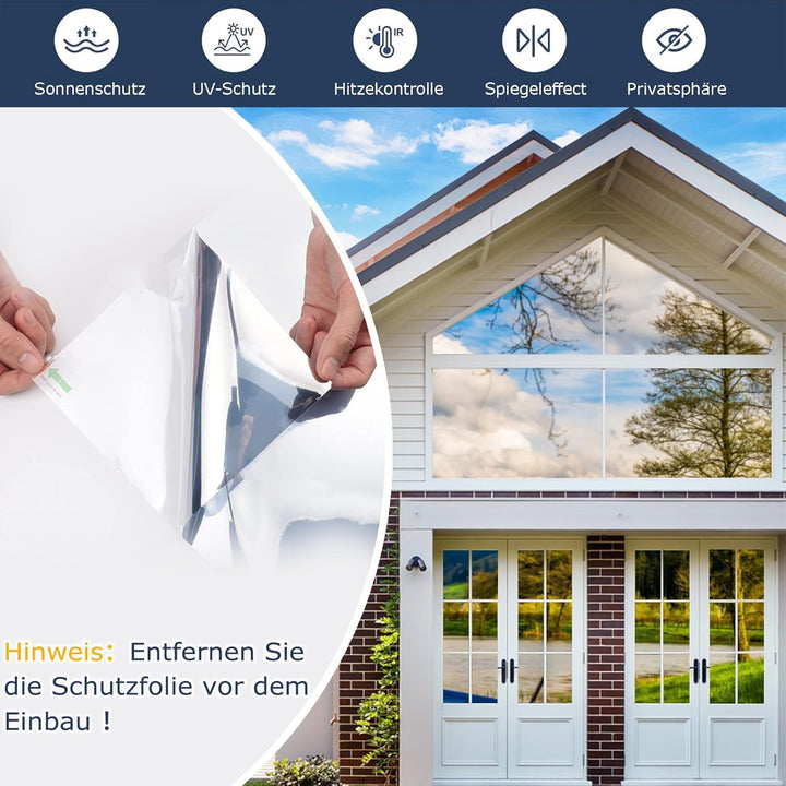 Spiegelfolie Fenster Sichtschutz Fensterfolie Blickdicht von Aussen Sichtschutzfolie Sonnenschutzfol