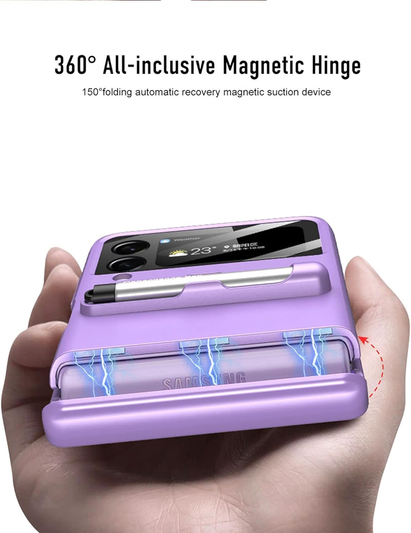 COQUE Galaxy Z Flip 4 Hülle mit Stylus,Hülle Schutzfolie Integrierte Klappbare All-Inclusive-Hülle m