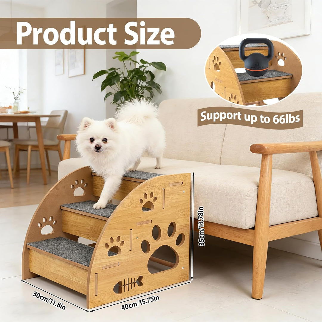 Hundetreppe für Kleine Hunde, Holz Haustiertreppe 3 Stufen Hunderampe für Bett Sofa Balkon, Stabi Ru