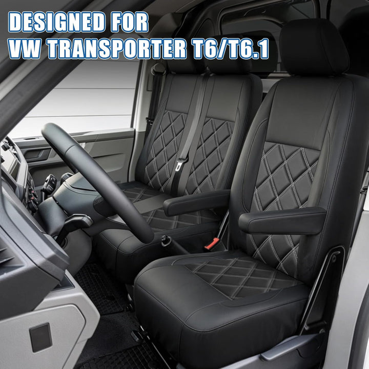 Sitzbezüge Auto für VW Transporter T6 T6.1, Vordersitzbezüge 2+1 | Autositzbezüge Schonbezüge, 1 Ein