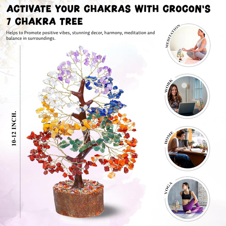 Seven Chakra Natural Gemstone Healing Tree Bonsai for Crystal Reiki Healing Balancing Good Luck Weal