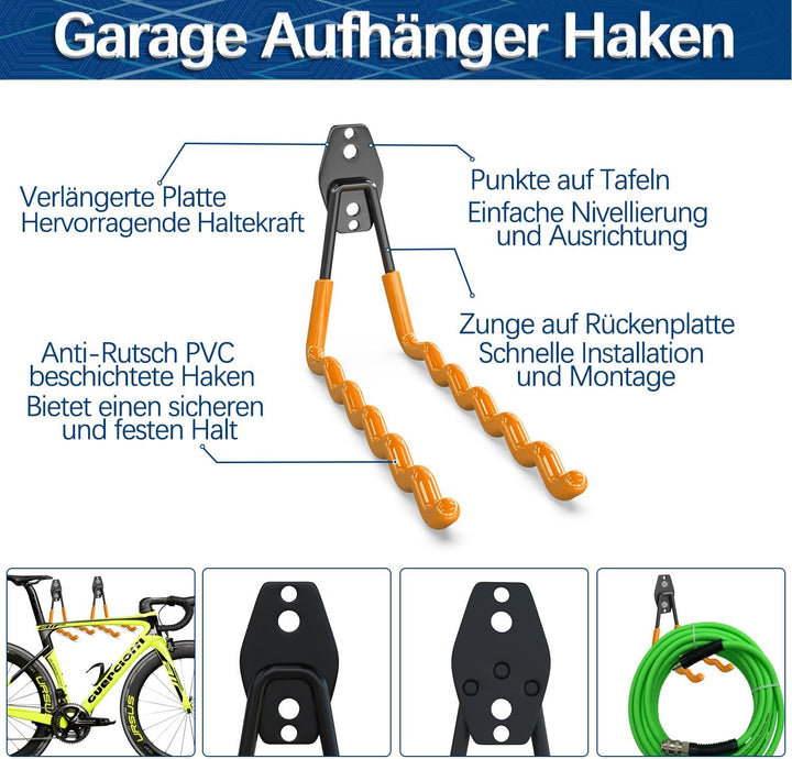 3-H Wandhaken Garage, Gerätehaken Schwerlast Doppelhaken 31 Stück für Leiter, Geräte, Werkzeuge, Sch