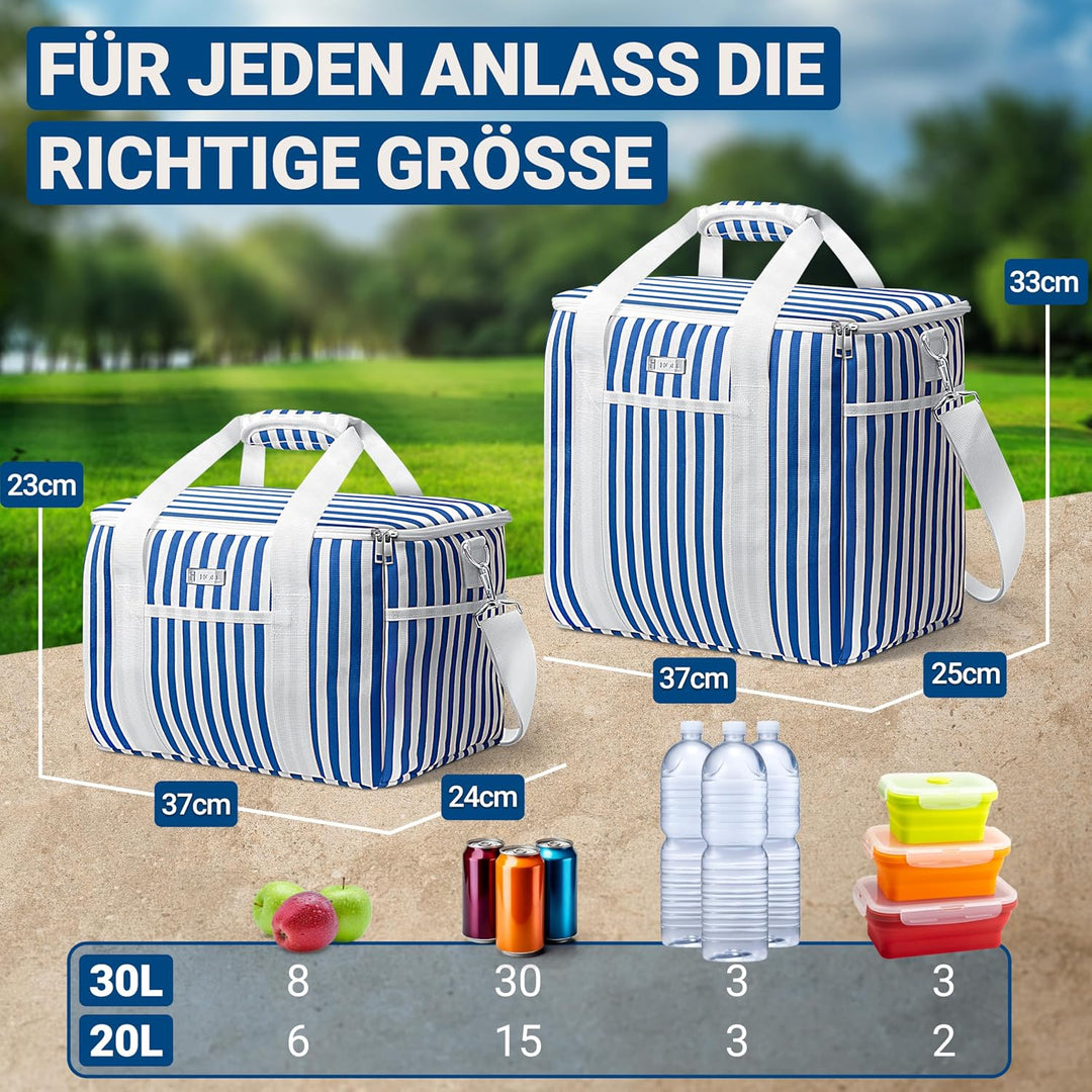 HOEL Kühltasche gross 20L &amp; 30L faltbar - Isolierte Thermotasche - Lunchtasche wasserdicht &amp; auslauf