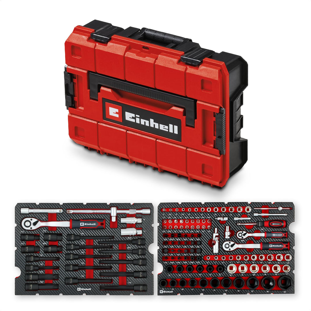 Original Einhell Werkzeugkoffer KFZ E-Case 121-tlg. (KFZ-Profi, Impact-Stecknüsse, Spezialbits, Zünd