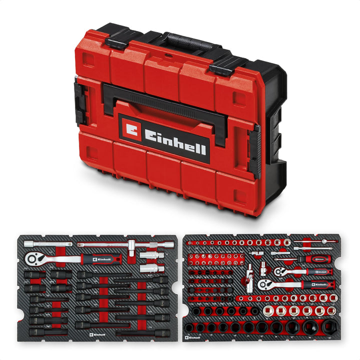 Original Einhell Werkzeugkoffer KFZ E-Case 121-tlg. (KFZ-Profi, Impact-Stecknüsse, Spezialbits, Zünd