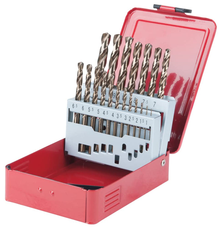 KS Tools 330.3610 HSS-G Co 5 Spiralbohrer-Satz, Stahlblechkassette 19-tlg. 1-10mm