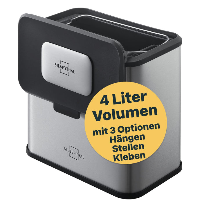 SILBERTHAL Biomülleimer Küche 4L – Edelstahl – Mit Deckel – Geruchsarmer Komposteimer für die Küche