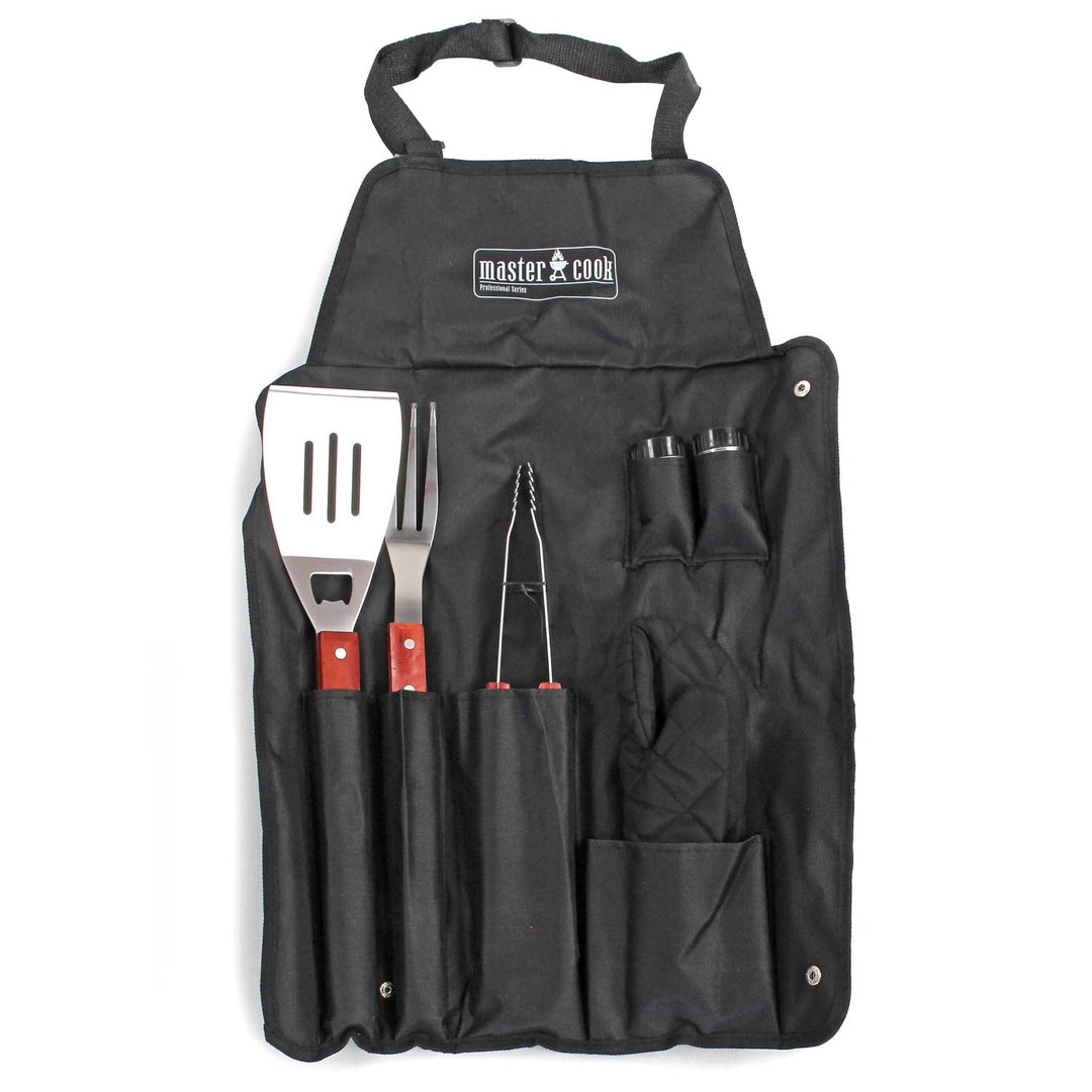 MasterCook Professionelles Grillzubehör-Set aus Stahl mit Grillschürze, BBQ-Zubehör-Set mit Zange, G