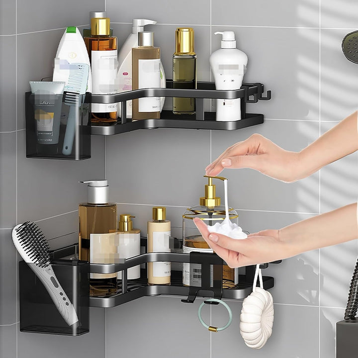 ZVZM Duschablage Ohne Bohren Schwarz Eckregal, 5 Stück Duschregal Schwarz Ecke, Badezimmer Organizer