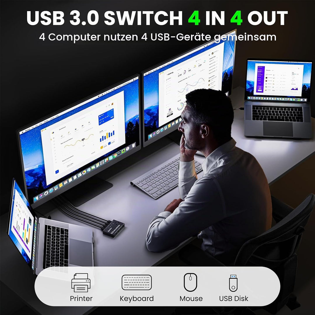USB 3.0 Switch 4 PC, YOUTINGHDAV 4 in 4 out USB Switch 3.0, USB Switch Box für Tastatur, Maus, Druck