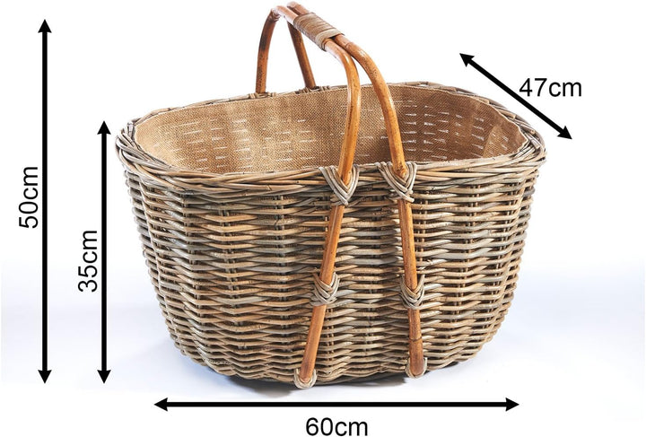 Kobolo Holztrage Holzkorb für Kaminholz - kubu Rattan - mit Jutestoff und Henkel ausgestattet