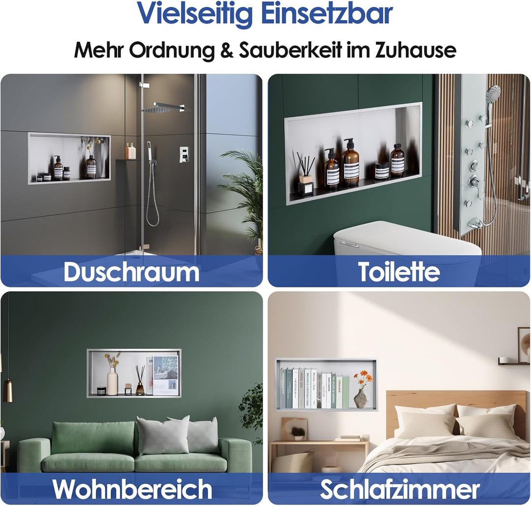 ROVOGO 60 x 30 x 10 cm Wandnische Dusche Edelstahl 304, Eingebettete Duschnische Einzelregal Lagerun