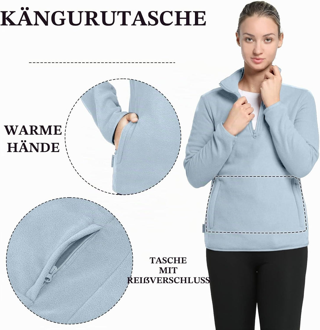 33,000ft Damen Fleece Pullover mit Halbreissverschluss Fleeceshirt Winter Warm Ski-Pullover Microfle
