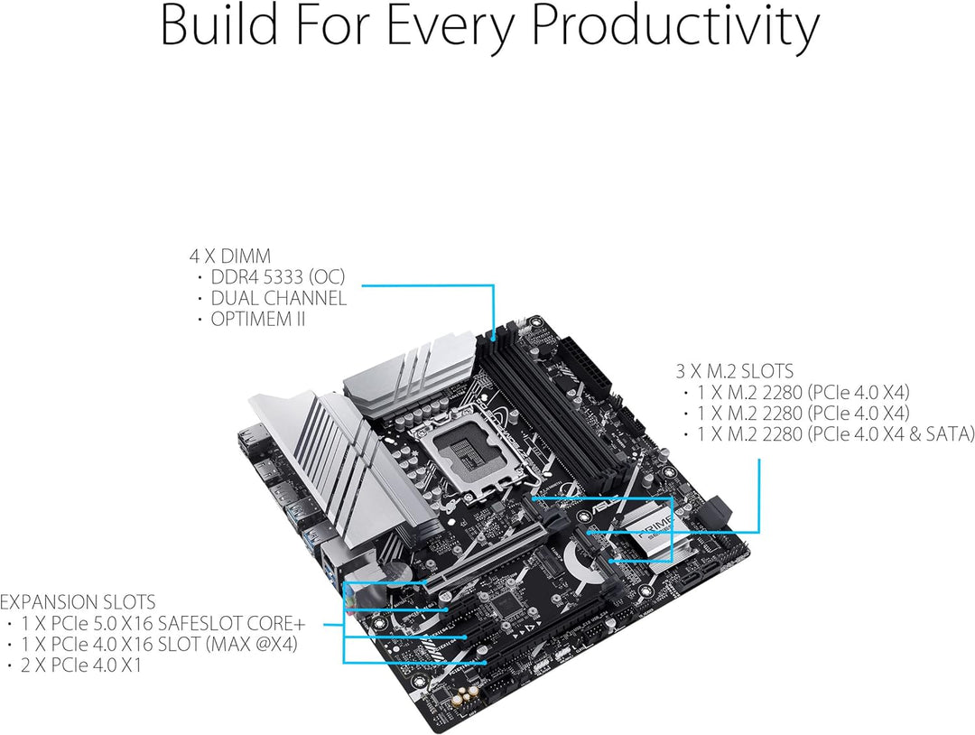 ASUS Prime Z790M-PLUS D4 Gaming Mainboard Sockel Intel LGA1700 (micro ATX, PCIe 5.0, DDR4 Speicher, 