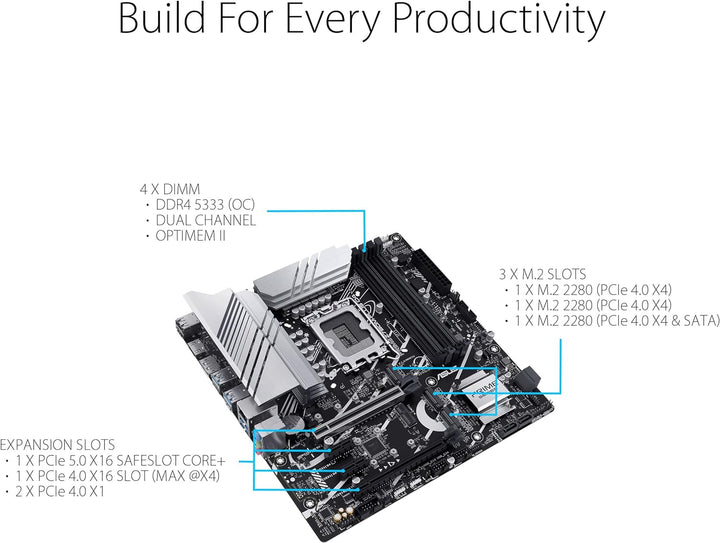 ASUS Prime Z790M-PLUS D4 Gaming Mainboard Sockel Intel LGA1700 (micro ATX, PCIe 5.0, DDR4 Speicher, 