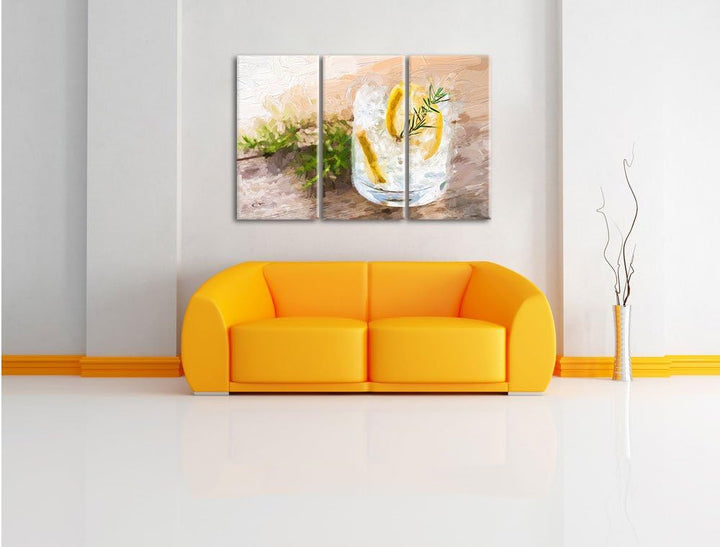 Pixxprint Gin Tonic, Lemon, Drinks on Ice Pinsel Effekt 3-Teiler Leinwandbild 120x80 Bild auf Leinwa