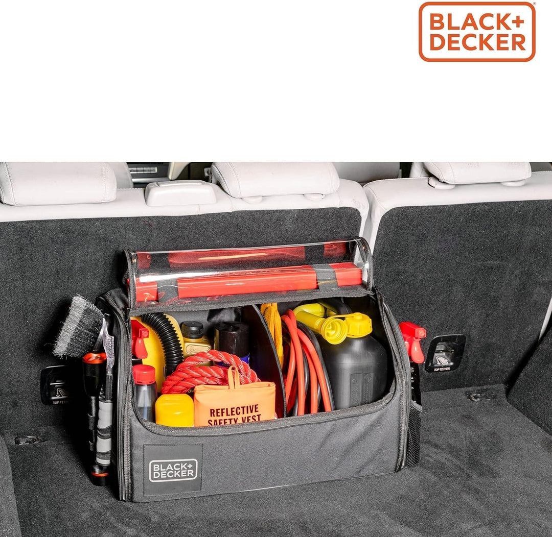 BLACK+DECKER Kofferraum Organizer - Kofferraumtasche mit transparentem Deckel - 2 Haupt- und mehrere