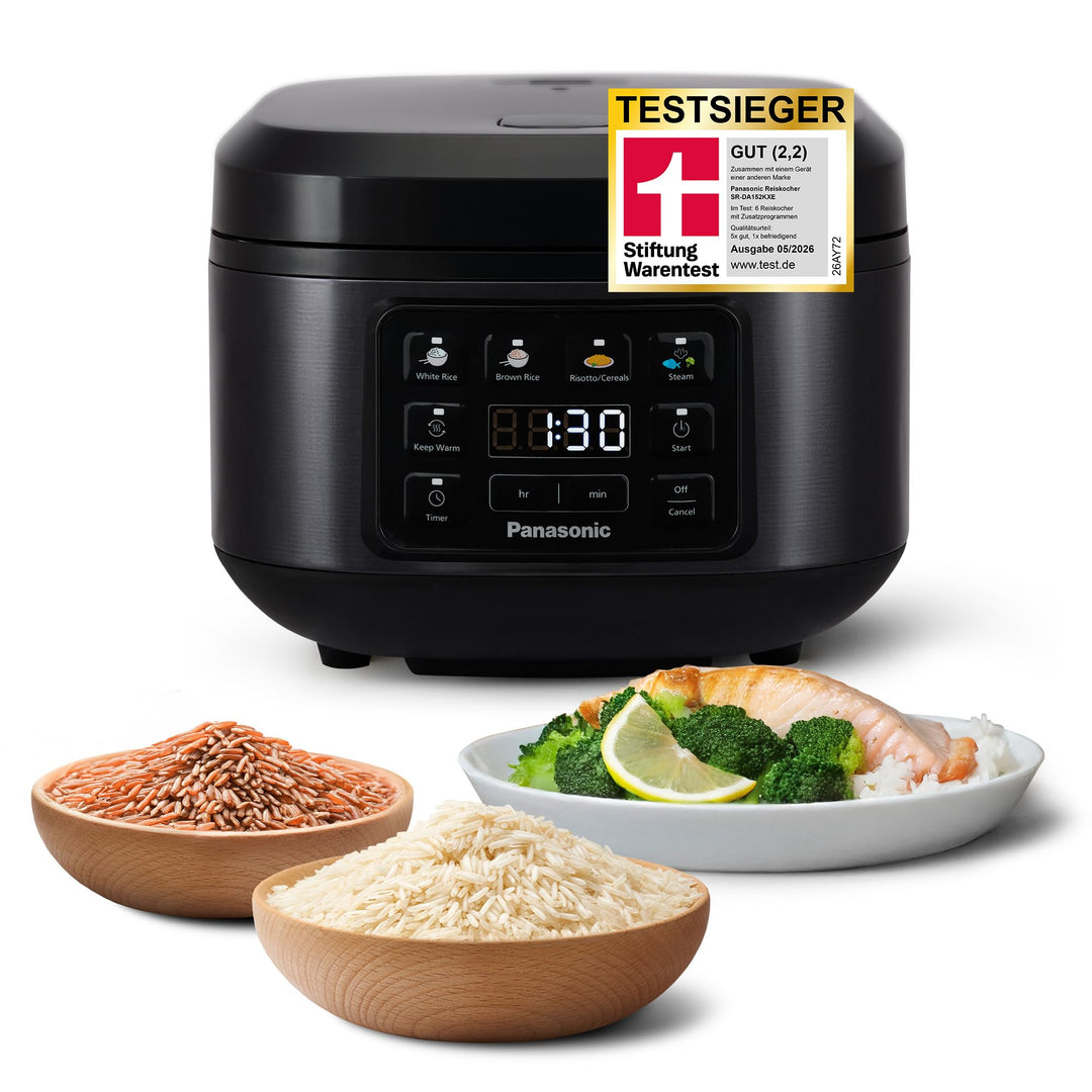 Panasonic SR-DA152KXE Automatischer Reiskocher mit Dampfgarer, Fuzzy-Logik, Wasserverhältnisanzeige,