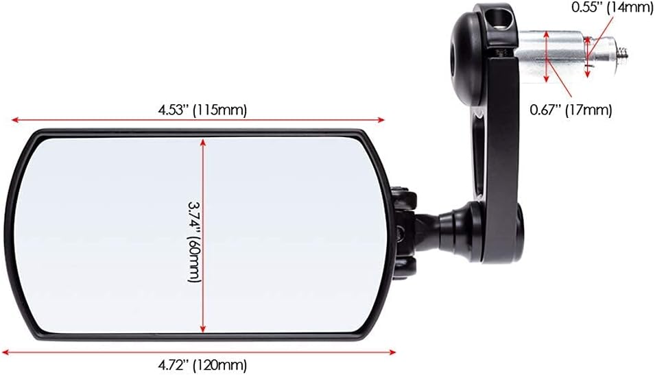 Motorrad Spiegel Lenkerende 7/8" 22mm Faltbar IN Oben Weg Rechteckig Hinten Blick