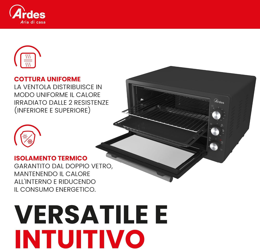 ARDES - AROVEN371 37 Liter Elektrobackofen mit Umluft für professionelles Kochen - Kompakt, smart un