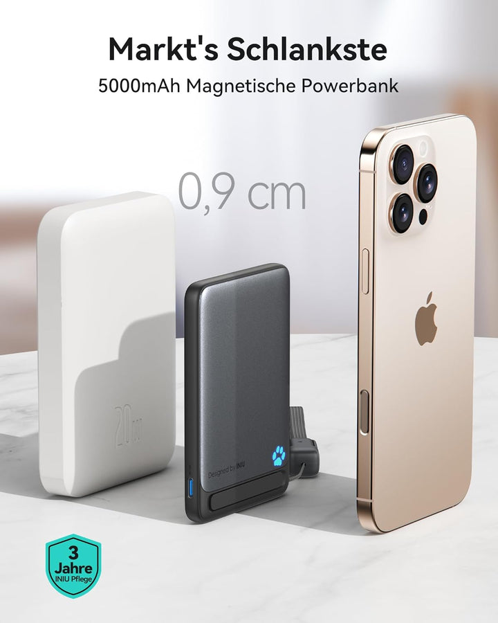 INIU Qi2-zertifizierte 20W Magnetische Powerbank, 5000mAh Ultra Slim Externe Batterie, Travel Wirele