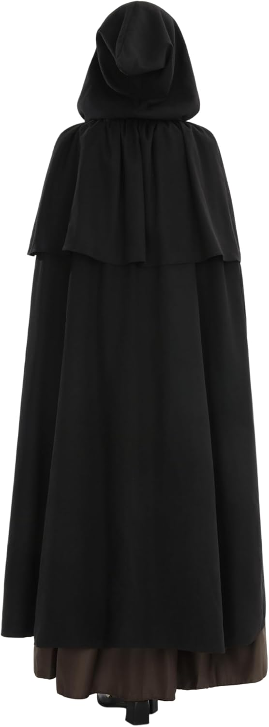 Mittelalter Umhang Damen mit Kapuze – Halloween Cape Vampir Kostüm Hexe Frauen Umhang Schwarz Vampir