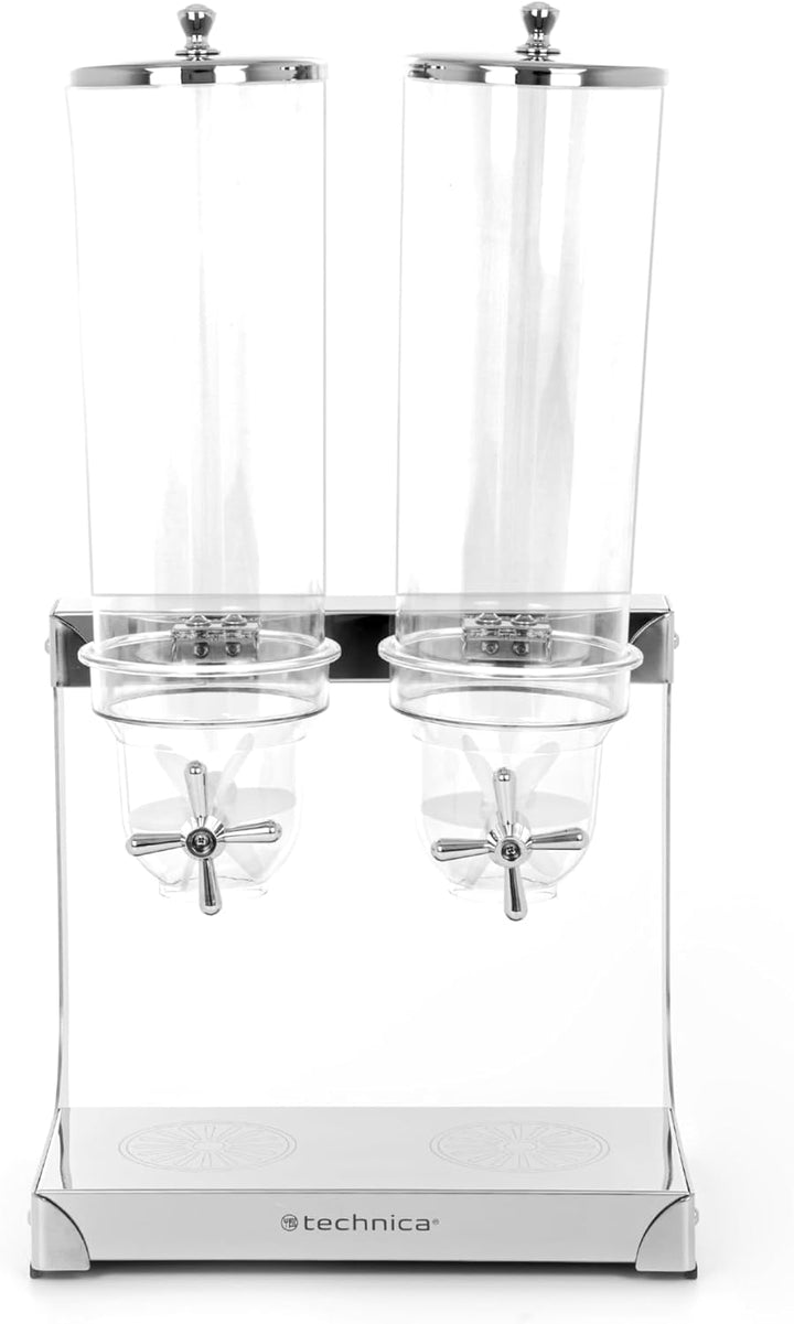 TECHNICA Mueslispender doppelt aus Edelstahl und Polycarbonat 2x3 l – Zwei Behälter mit Portionierme