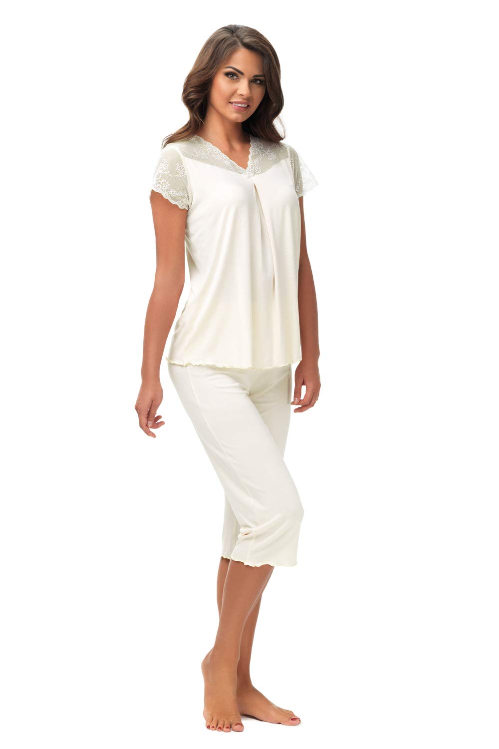 e.Femme® Damen Schlafanzug Lena II 861 aus Baumwolle und Lenzing® Modal 40 Ecru, 40 Ecru