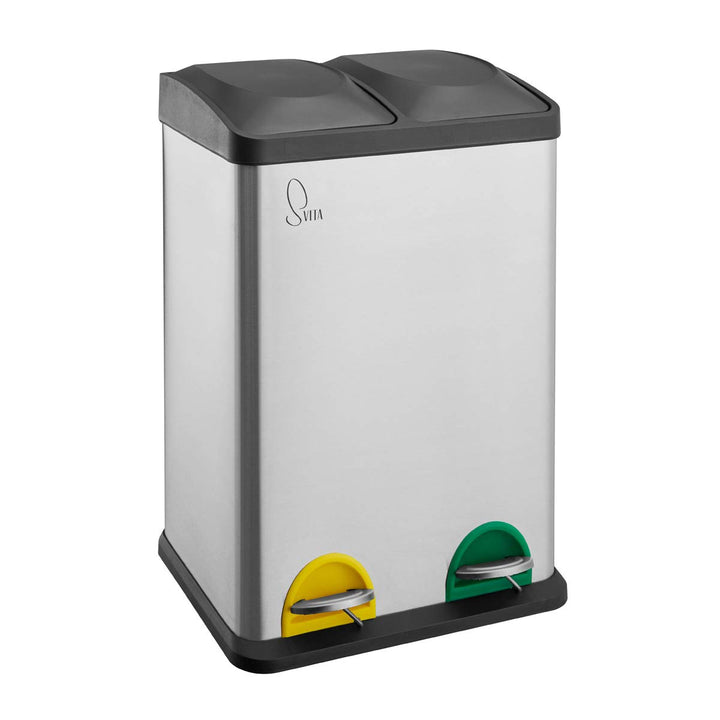 SVITA TC2X20 Küchen-Eimer 40Liter 2x20L Edelstahl doppelt Abfalleimer 2er-Mülleimer Mülltrennung