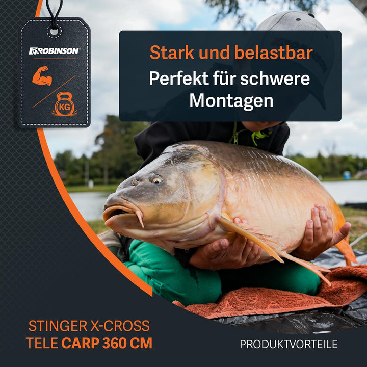 Robinson Angelrute - Teleskoprute Karbon - Kompaktes Transportmass - Robuste Ringe - Rutschfester Ro