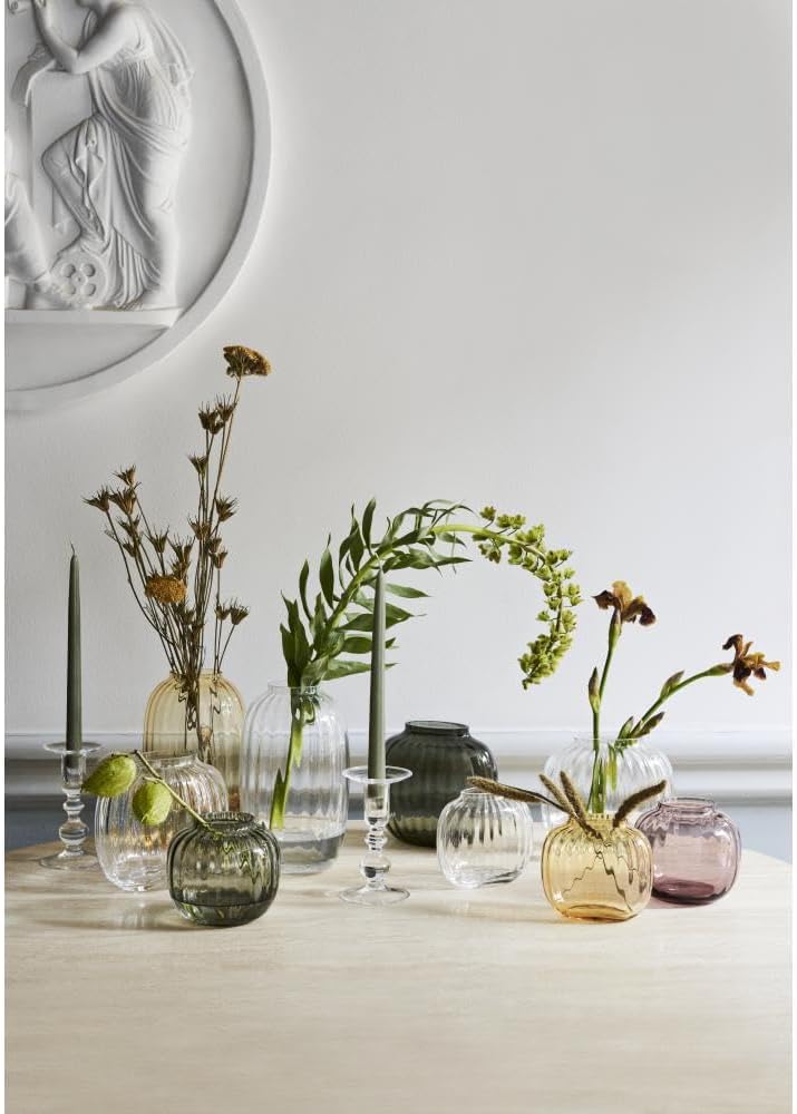 Holmegaard Ovale Vase H12.5 Primula optisches Muster mundgeblasenem Glas, gelb 12,5 cm Ambra, 12,5 c
