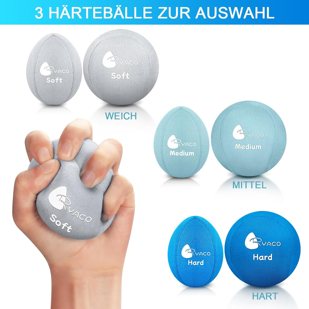 RYACO 6 Stück Gel Stressball für Erwachsene - Antistressball Mit verschiedenen Stärken und Grössen -