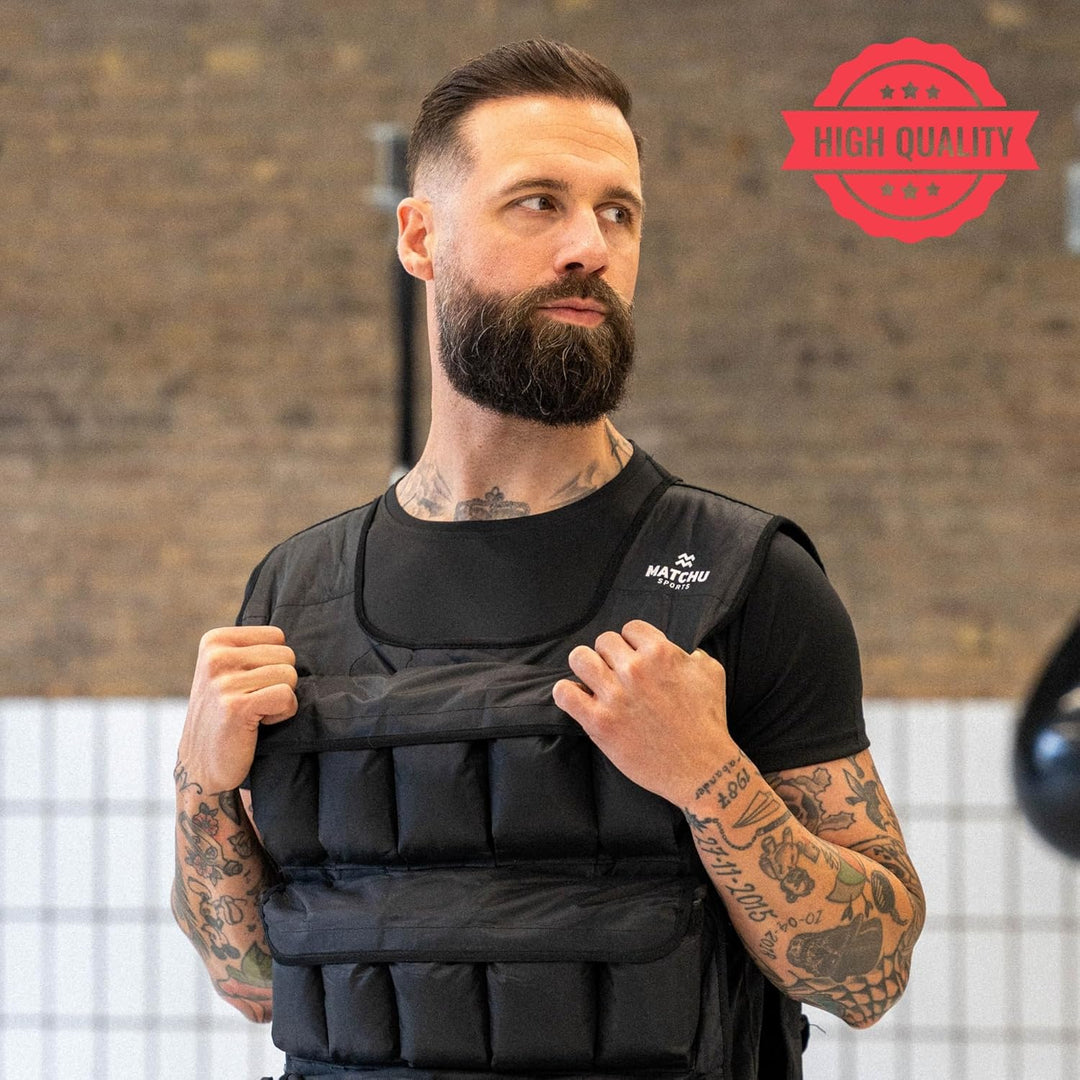 Matchu - Gewichtsweste - Weight Vest - Einstellbar bis zu 20 KG - Verstellbar mittels 30 Sandsäcken