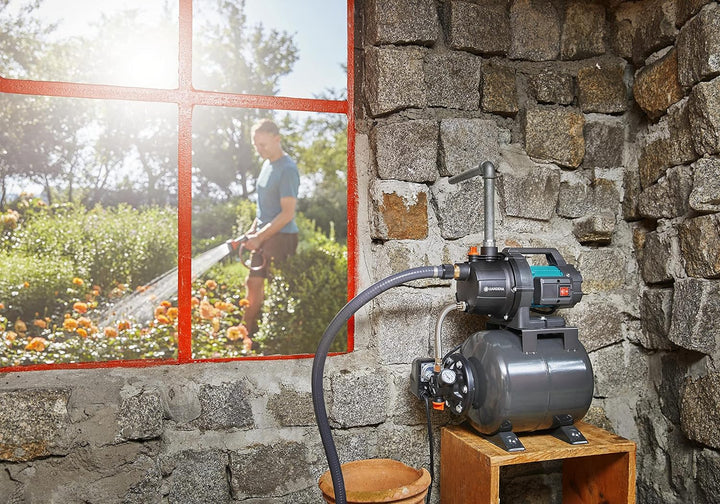 Gardena Hauswasserwerk 3700/4: Pumpe zur Hauswasserversorgung mit 19l Tank, EPDM Membrane und Messin
