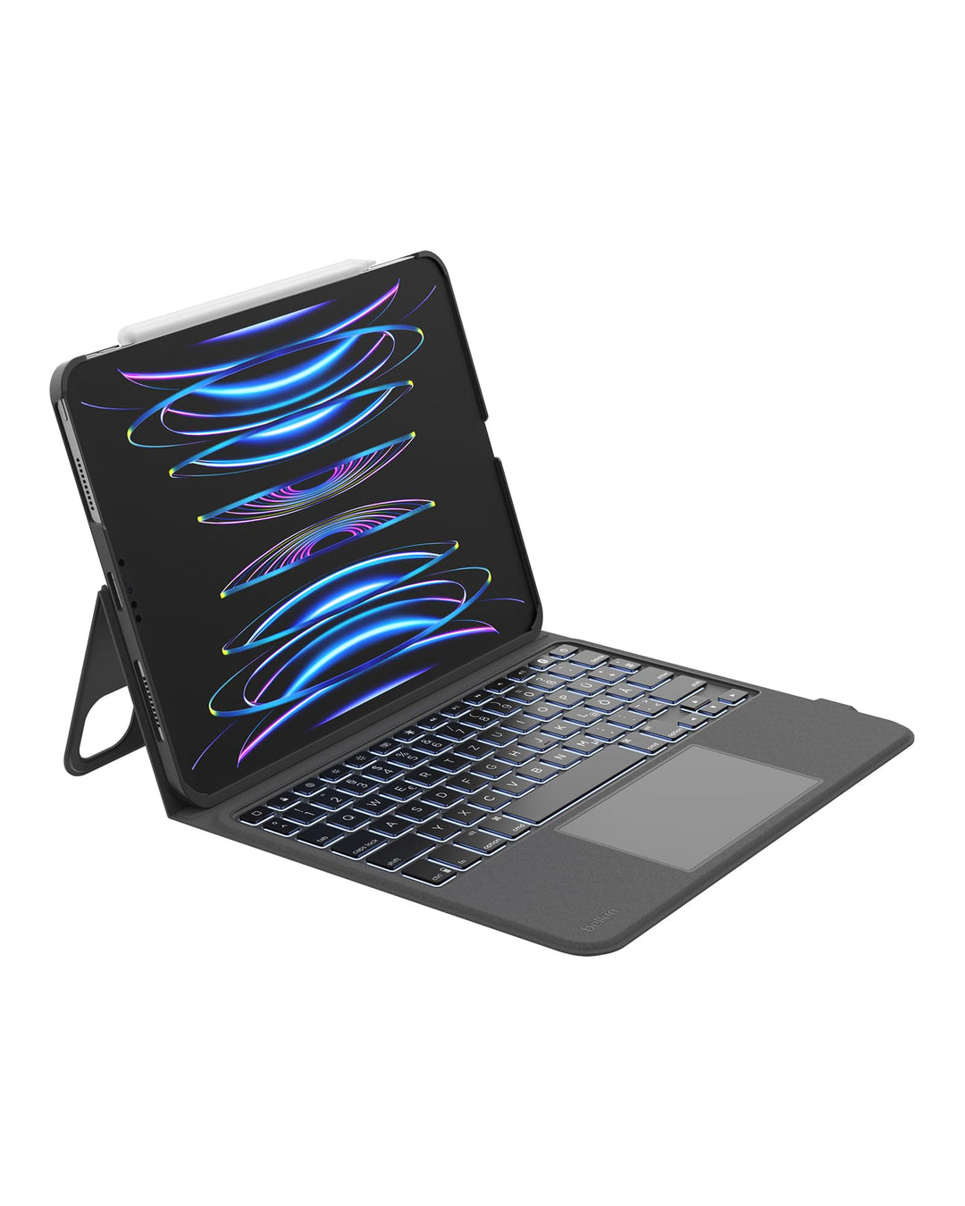 Belkin Everyday Tastatur mit Hülle u. Halter, hinterleuchtete iPad Tastatur, Multi-Gesture-Steuerung