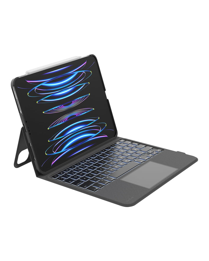 Belkin Everyday Tastatur mit Hülle u. Halter, hinterleuchtete iPad Tastatur, Multi-Gesture-Steuerung