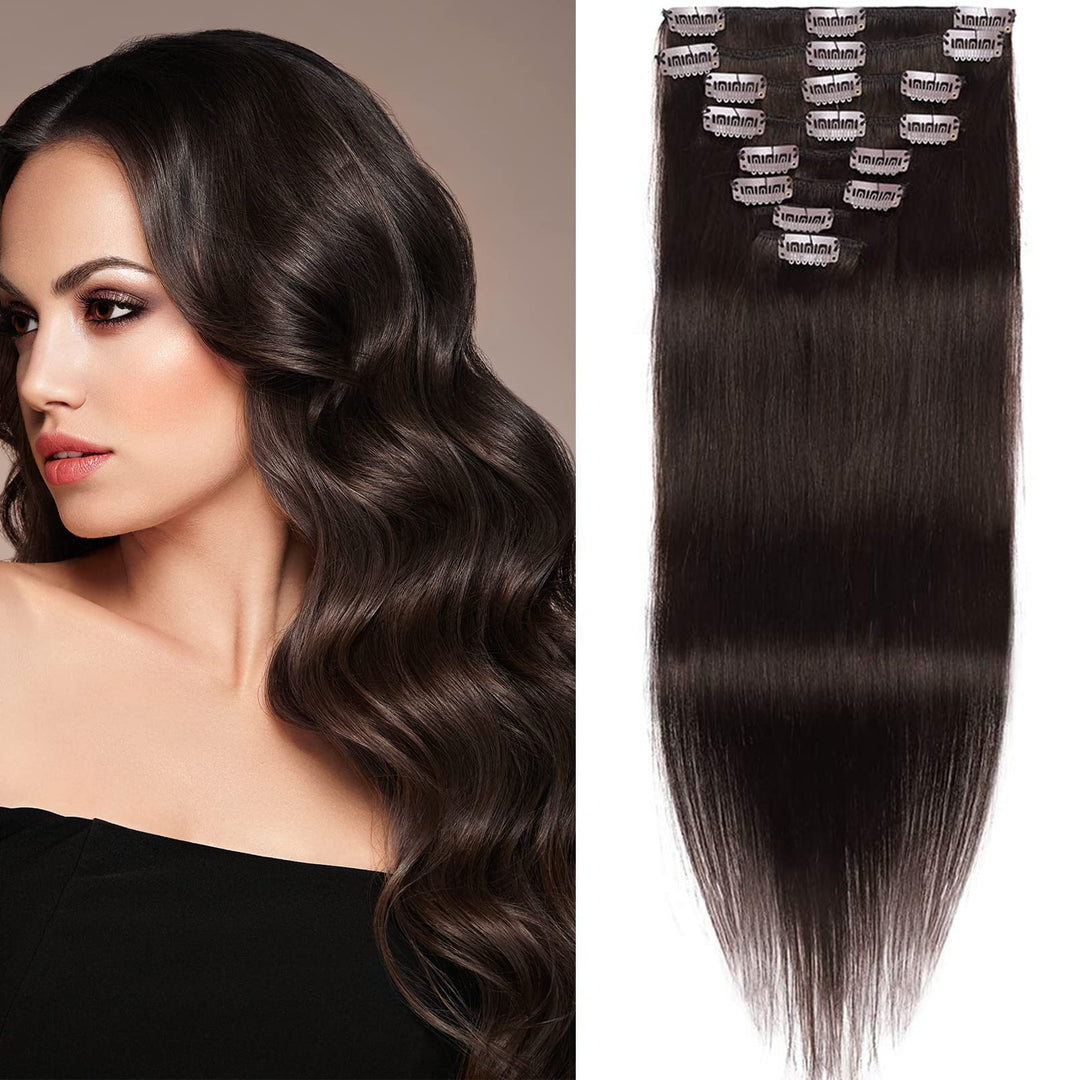 SEGO Echthaar Clip in Extensions 8 Pcs Doppelt Tressen Haarverlängerung 100% Remy Human Haar für Kom