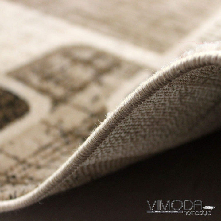 VIMODA Teppich Kurzflor Modern Kariert Retro geometrisches Muster Meliert Braun Beige für Wohnzimmer