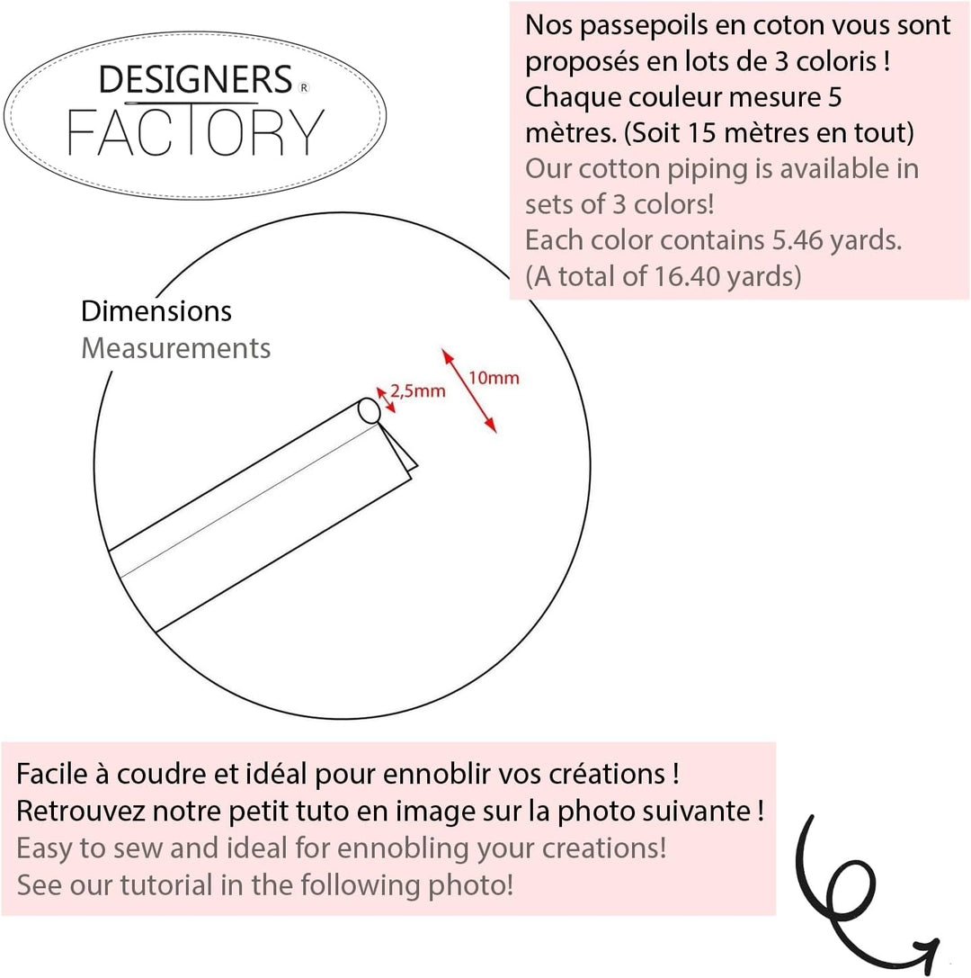 Set aus 3 baumwolle paspelband - Farben: Schwarz, rot, weiss - Einfach zu nähen und ideal zum Verede