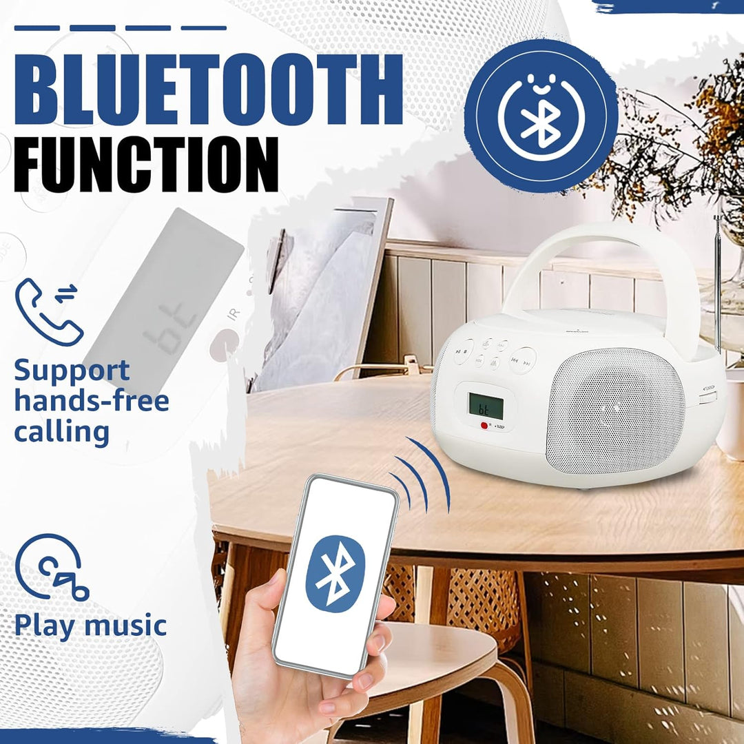 Retekess TR636 Tragbarer CD-Player, Boombox mit Bluetooth, FM Radio, USB,AUX-In,Sleep-Timer, Fernbed