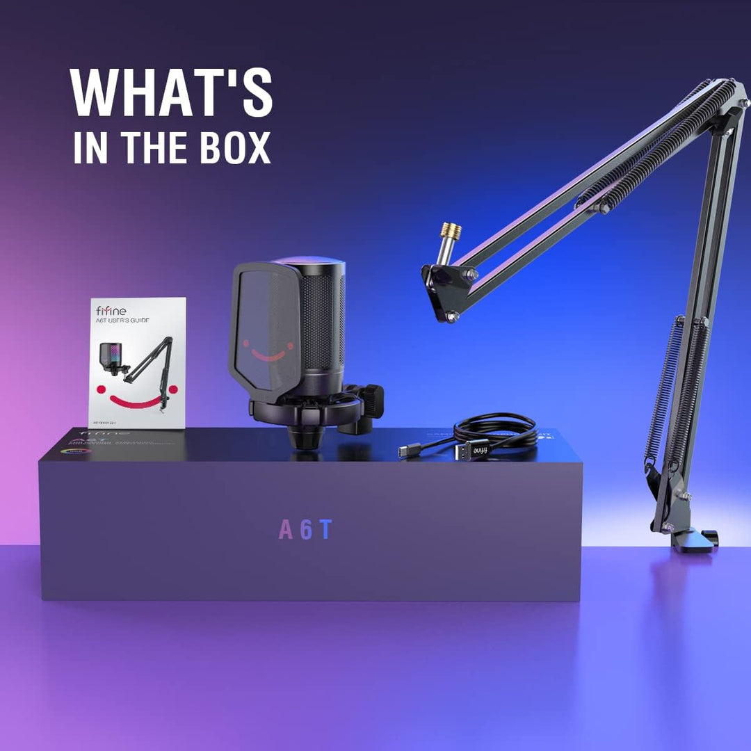 FIFINE Gaming Mikrofon PC mit Arm, USB Microphone Kit mit Stummschalttaste für Podcast Streaming Stu