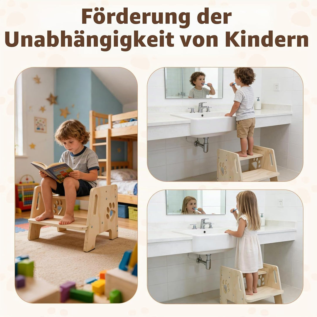 Tritthocker Kinder Holz Tritthocker 2 Stufen mit Griffen 3 Höhenverstellbar rutschfeste Matte Step S