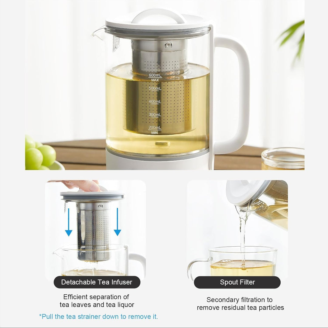 Glas Elektrisch Wasserkocher 0,6L 500W, 40-75°C Einstellbare Temperatur, 24-Stunden-Timer, Touch-Bed