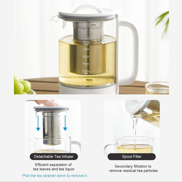 Glas Elektrisch Wasserkocher 0,6L 500W, 40-75°C Einstellbare Temperatur, 24-Stunden-Timer, Touch-Bed