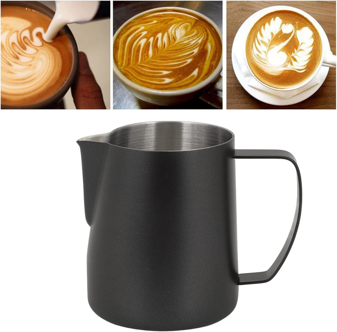 Milchaufschäumbecher aus Edelstahl, 700 Ml, Langlebiger Dampfkrug für Latte-Art-Enthusiasten (BLACK)