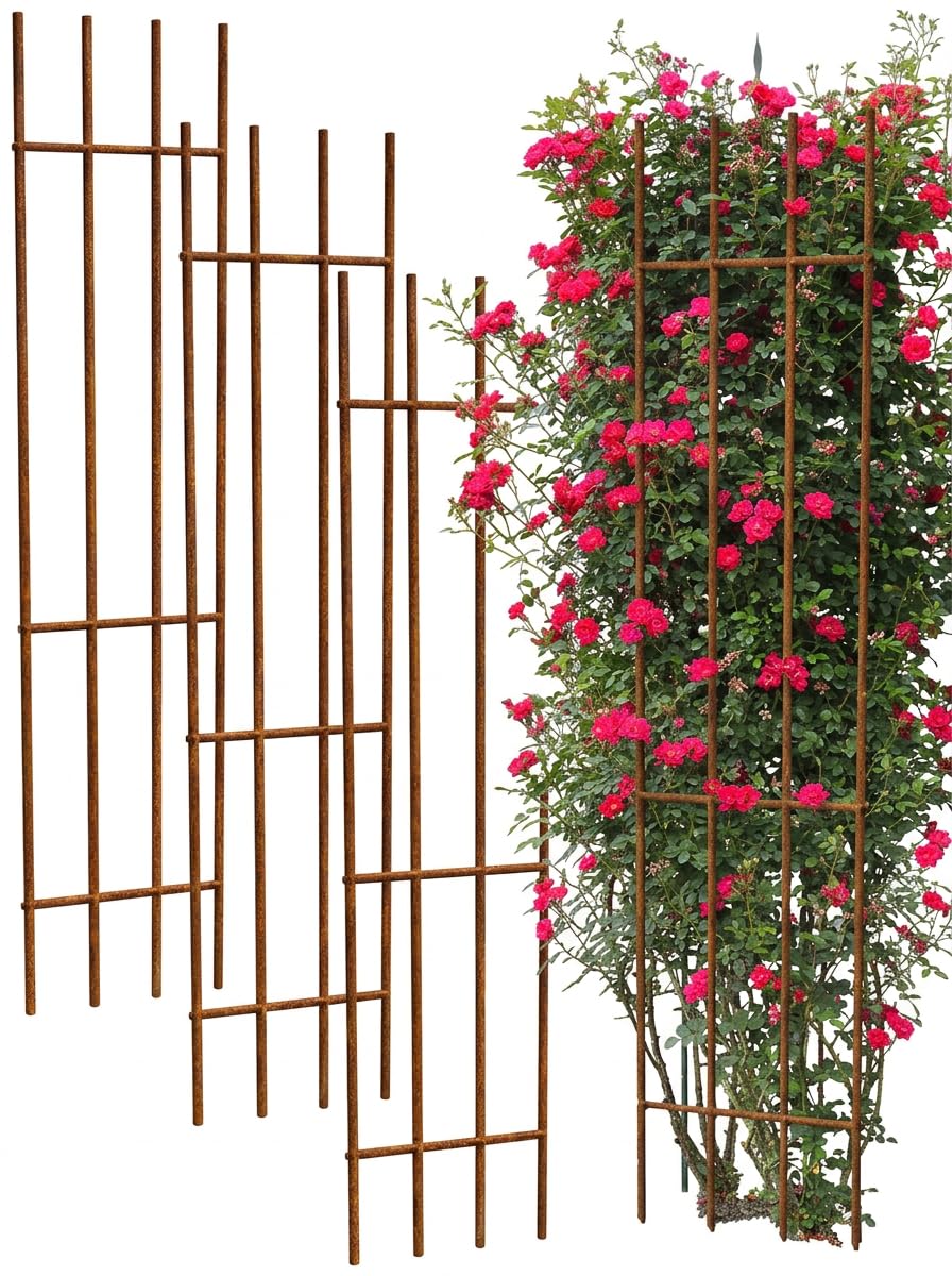 Kapaga - Set 3X Rankgitter 150 cm Rost - Rankhilfe Garten - Staudenhalter - Blumenhalter - Rankengew