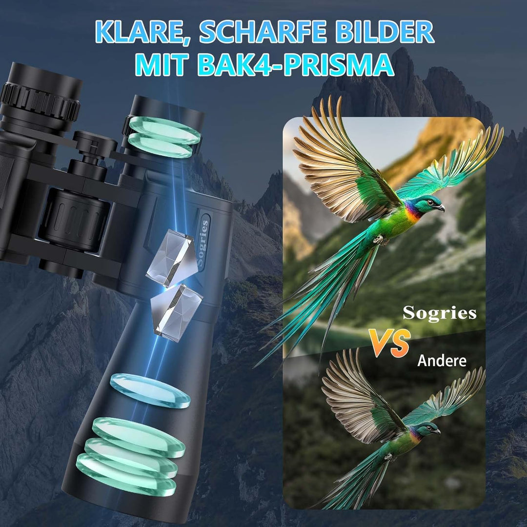 20 x 60 Fernglas für Erwachsene, leistungsstark, wasserdicht und beschlagsicher, kompaktes Fernglas