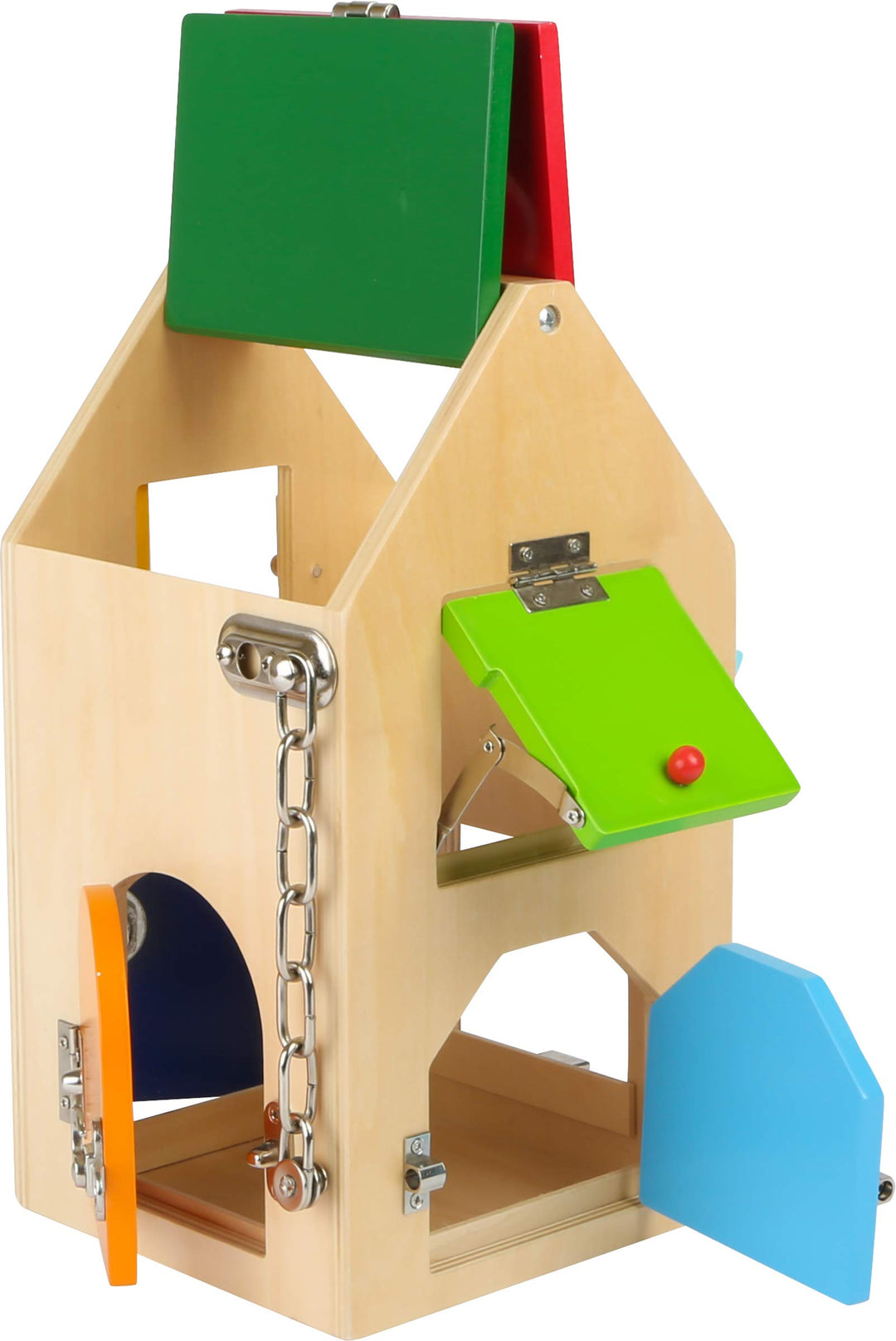 small foot Schlosshaus, aus Holz, mit Schlössern, Riegeln, Hebeln, Scharnieren und Sicherheitskette,